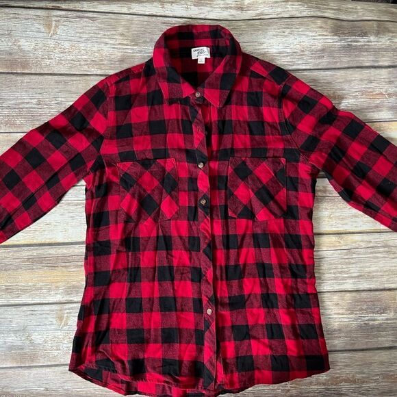 Texas True Threads Tops - Red & Black plaid button up